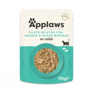 Comida Húmeda para Gatos Applaws: Atún con Anchoa Entera en Caldo Natural 12x70g - Alta en Proteínas y Taurina para Salud Cardíaca y Ocular