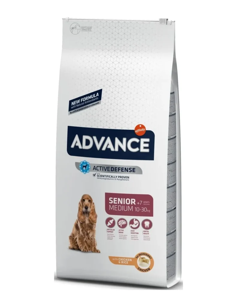Advance Canine Senior Medium Pollo y Arroz 12 kg – Nutrición óptima para perros mayores