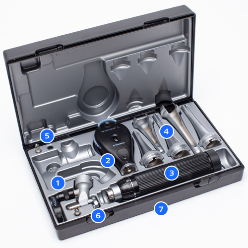 Oto/oftalmoscopio Riester 2,5 V con 5 especulos · uso principal en caballos, perros y gatos