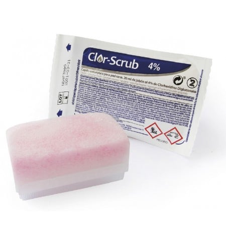 Cepillo esponja Tecno-Scrub azul en seco para lavado previo a procedimientos