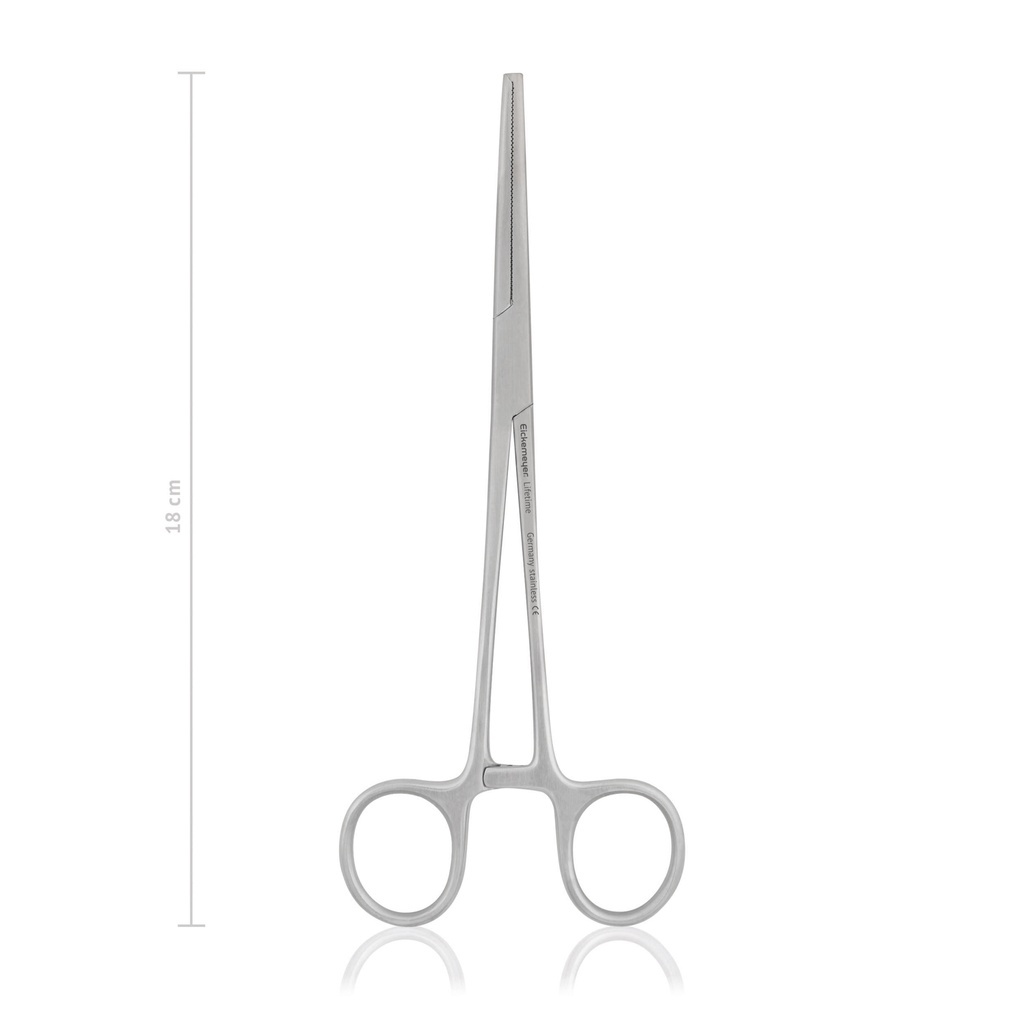 Pinza Kocher recta 18 cm con dientes · hemostasia y sujeción en cirugía equina