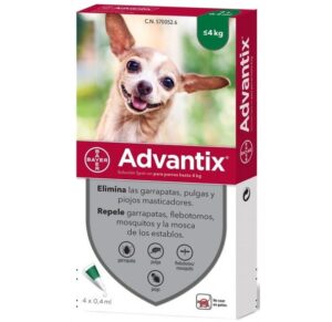 Advantix perro 0,4 ml 4 pipetas · antiparasitario externo para perros de hasta 4 kg