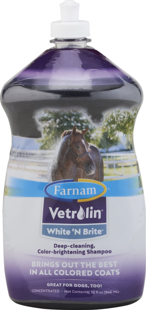 Champú White N Brite blanqueante 946 ml · cuidado del pelaje de caballos