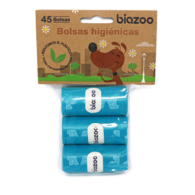 Bolsas recoge excrementos Biozoo · 3 rollos de 15 unidades para paseos con perros