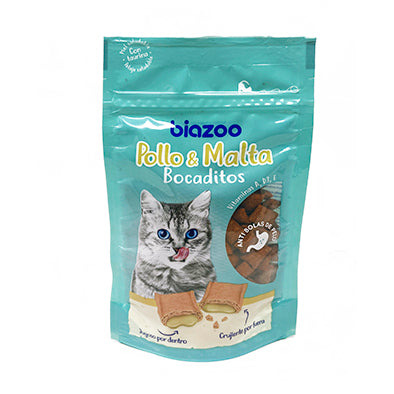 Snack gato bocaditos de pollo y malta Biozoo 60 g · premio para gatos