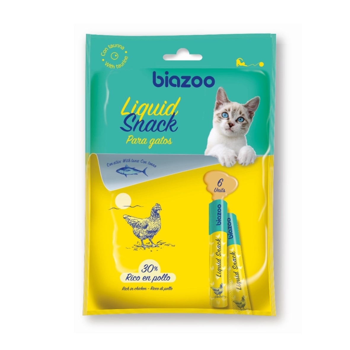 Snack líquido Biozoo para gatos · premio cremoso para la rutina diaria