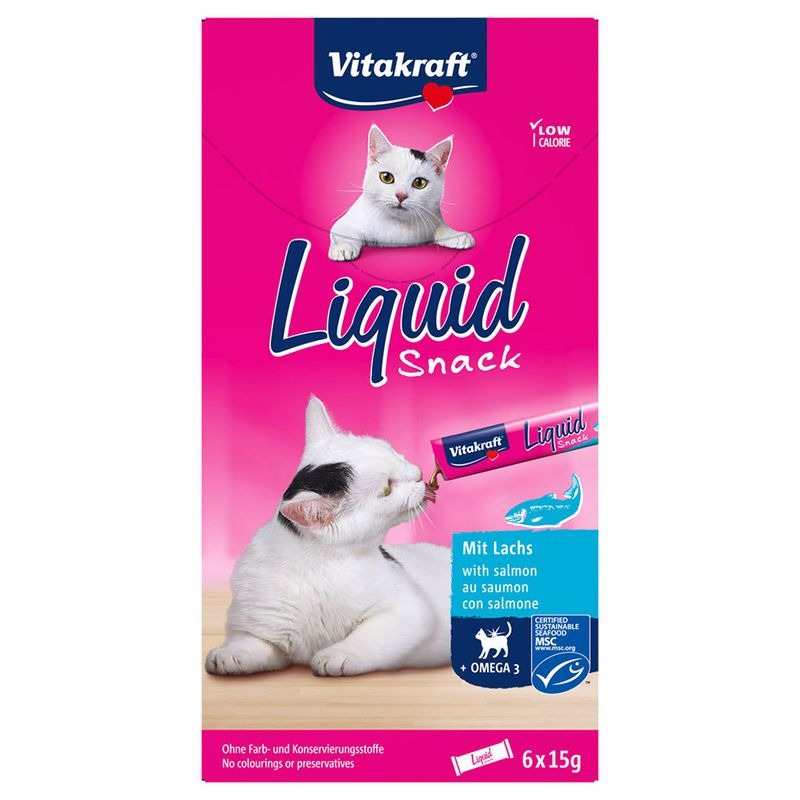 Vitakraft Cat Liquid Snack Salmón 6 uds (90 g) · snack cremoso para gatos
