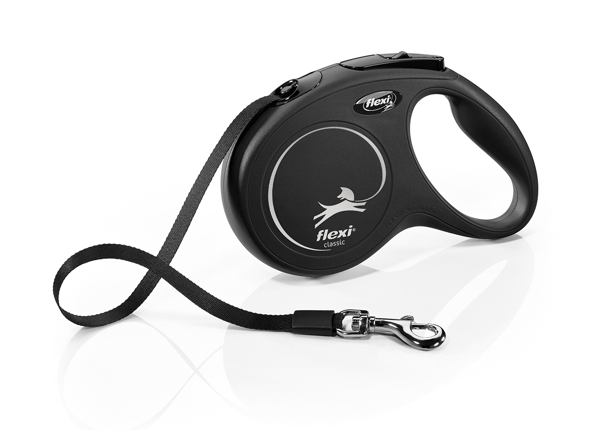 Flexi New Classic Cinta Negra M 5 m · correa extensible para perros hasta 50 kg