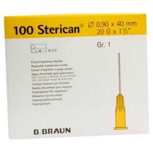 Aguja desechable 0,9/40 20 g amarilla, caja de 100 unidades