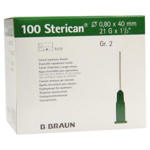 Aguja desechable 0,8/40 21 g verde, caja de 100 unidades