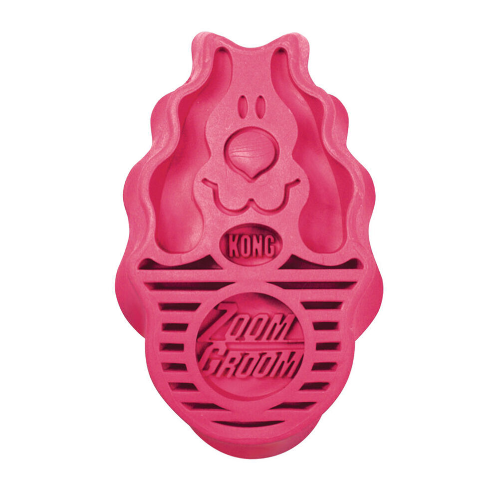 Kong Zoom Groom para perros rosa · cepillo para eliminar el pelo suelto