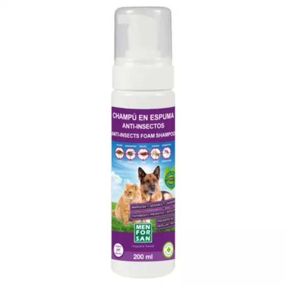 Champú en espuma antiinsectos Menforsan sin agua · 200 ml para perros y gatos