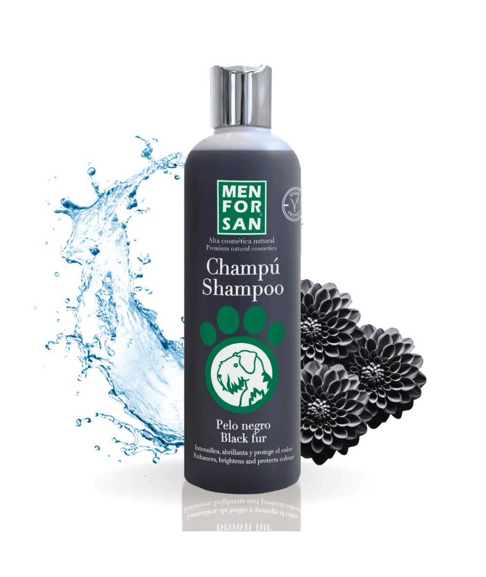 Menforsan Champú intensificador de color negro 300 ml · perros de pelo oscuro
