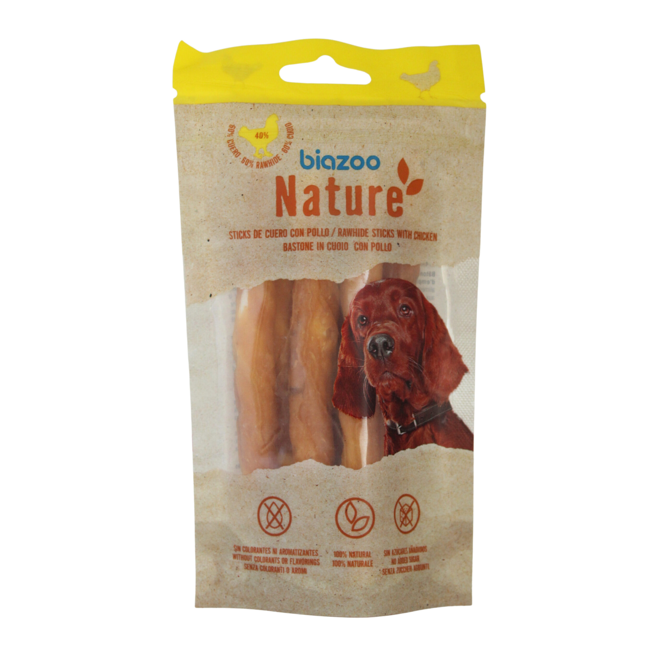 Biozoo Palito de cuero crudo envuelto en pollo 80 g · snack masticable para perros