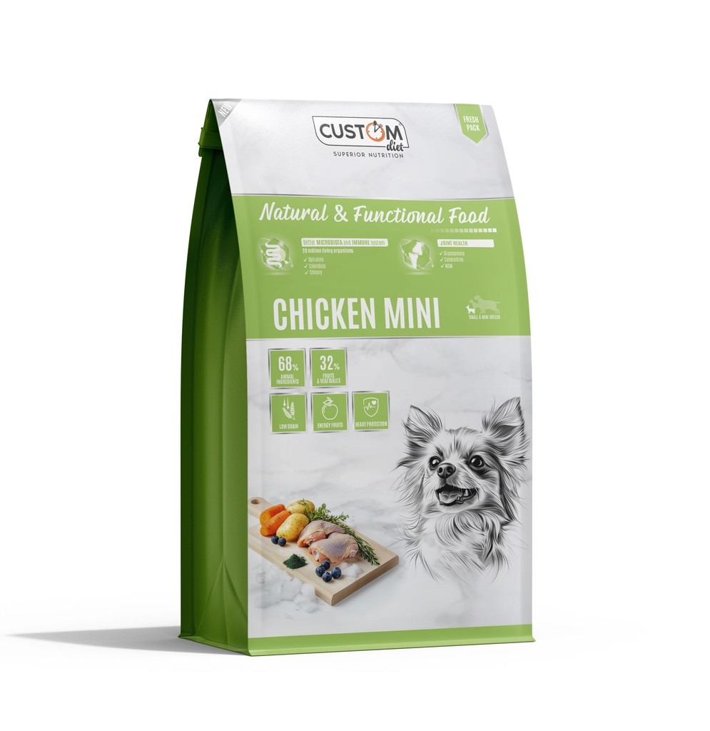 Custom Chicken Mini 6 kg · alimento premium con pollo y arroz integral para perros pequeños