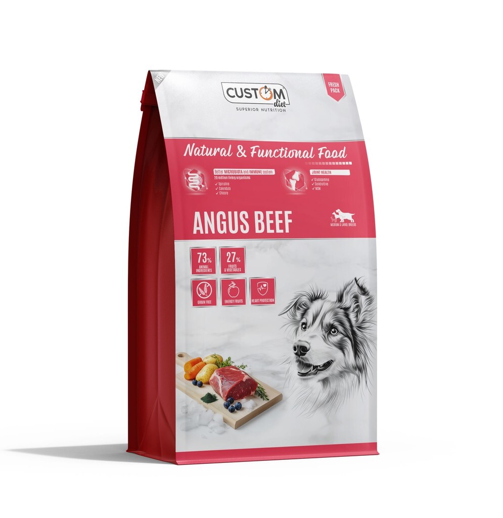 Custom Angus 10 kg · alimento de alto rendimiento con ternera Angus para perros activos