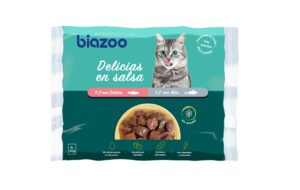 Biozoo Delicias en salsa salmón y atún 4 × 100 g · alimento húmedo sin cereales para gatos