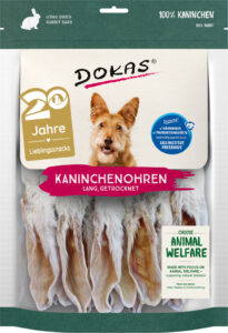 Dokas Orejas de Conejo Secas con Piel 180 g · snack natural para perros