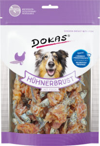 Dokas Pechuga de Pollo con Pescado 220 g · snack natural para perros