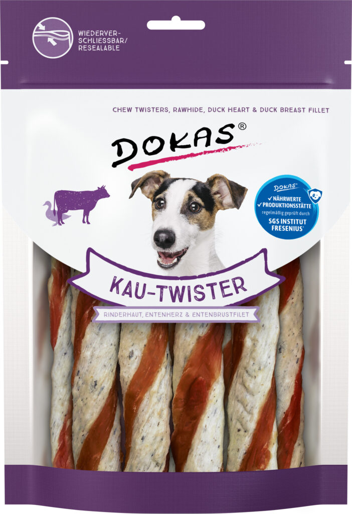 Dokas Twister Cuero Crudo y Pato 200 g · snack masticable para perros