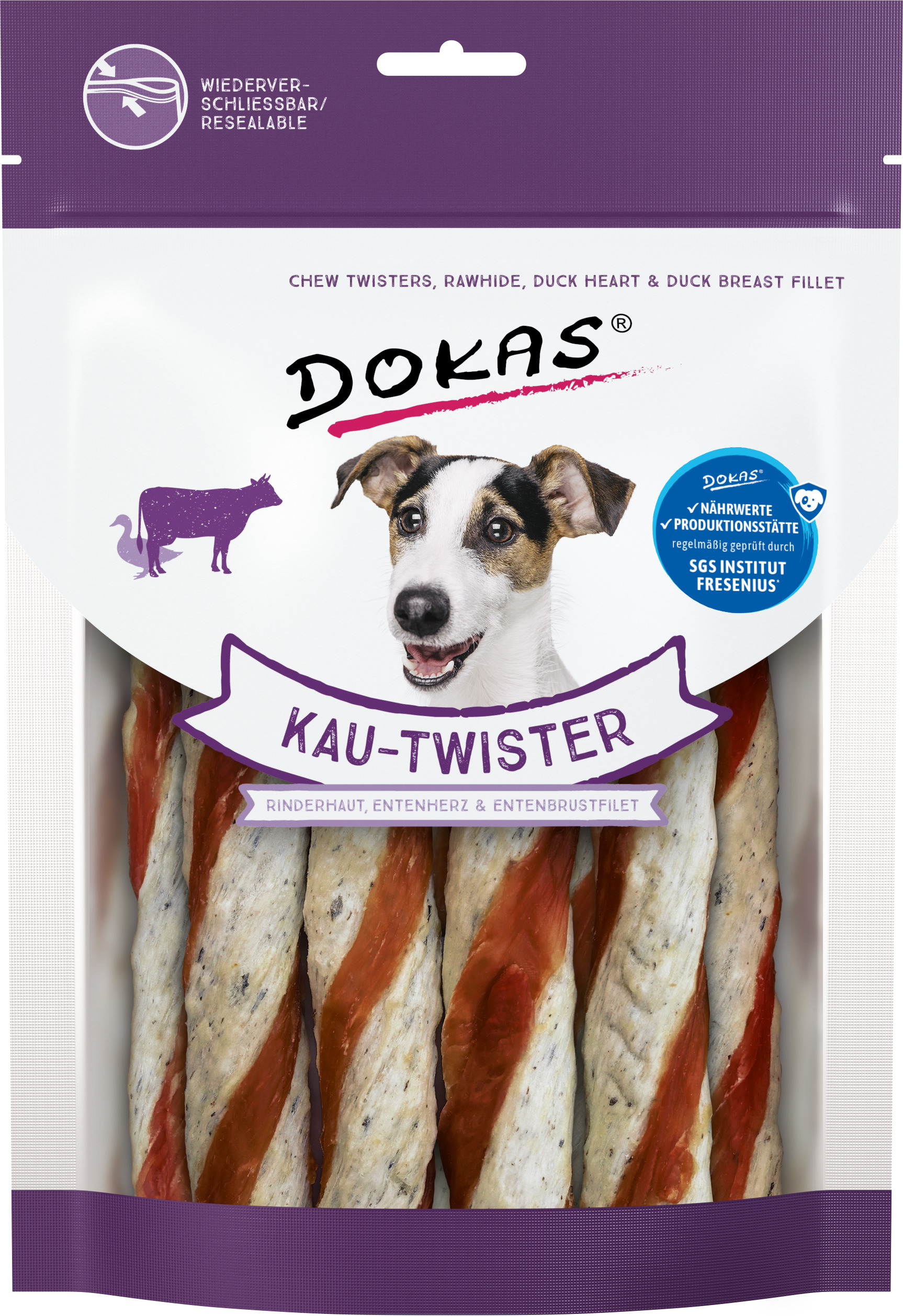 Dokas Twister Cuero Crudo y Pato 200 g · snack masticable para perros