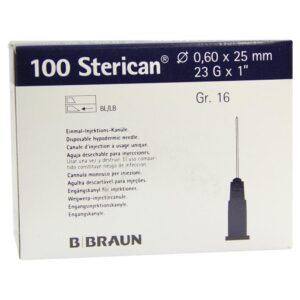 Aguja desechable 0,6/25 23 g azul, caja de 100 unidades