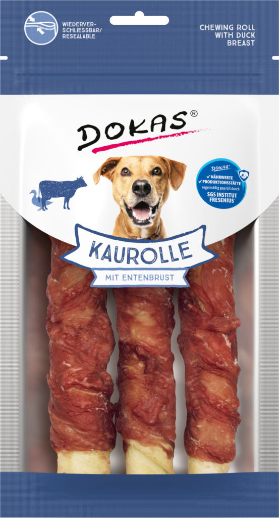 Chewing roll Dokas con pechuga de pato 150 g · masticable para perros medianos