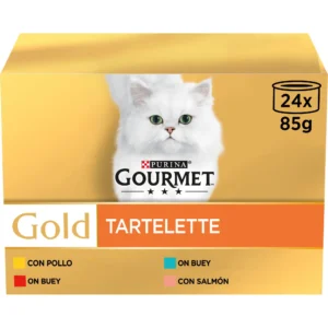 Gourmet Gold Multi Tartalette 24x85g - Comida Húmeda Saludable para Gatos con Beneficios Urinarios y Pulpa de Manzana